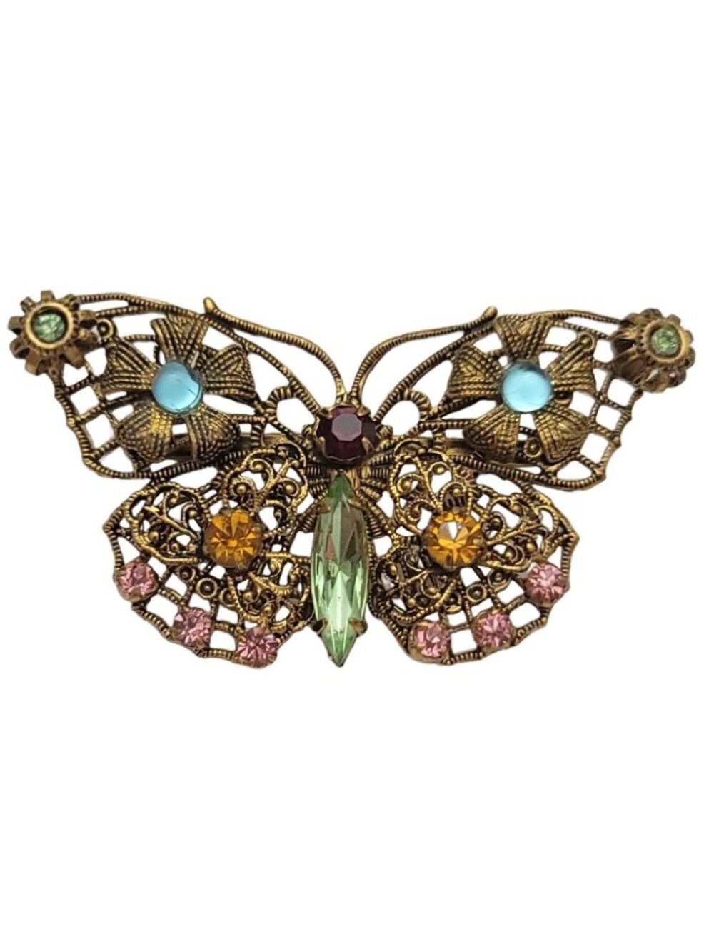 Signed Made In Czechoslovakia Gold Tone Rhinestone Butterfly Brooch Pin M833